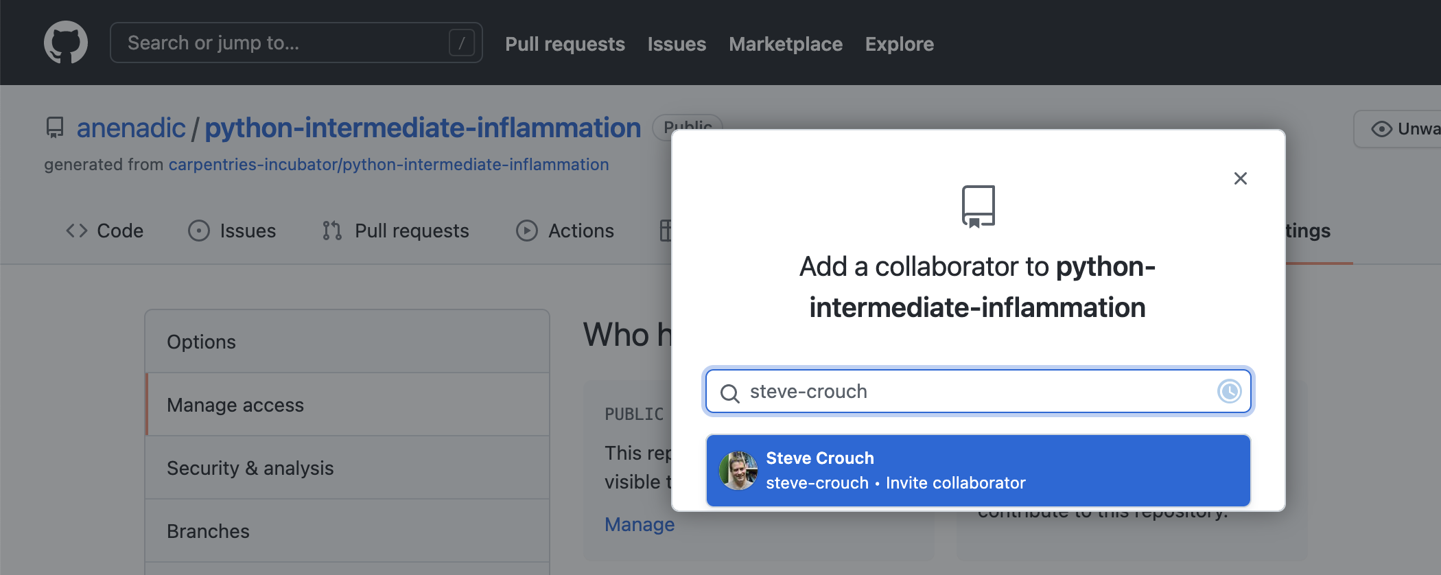 Adding collaborators to a repository in GitHub
