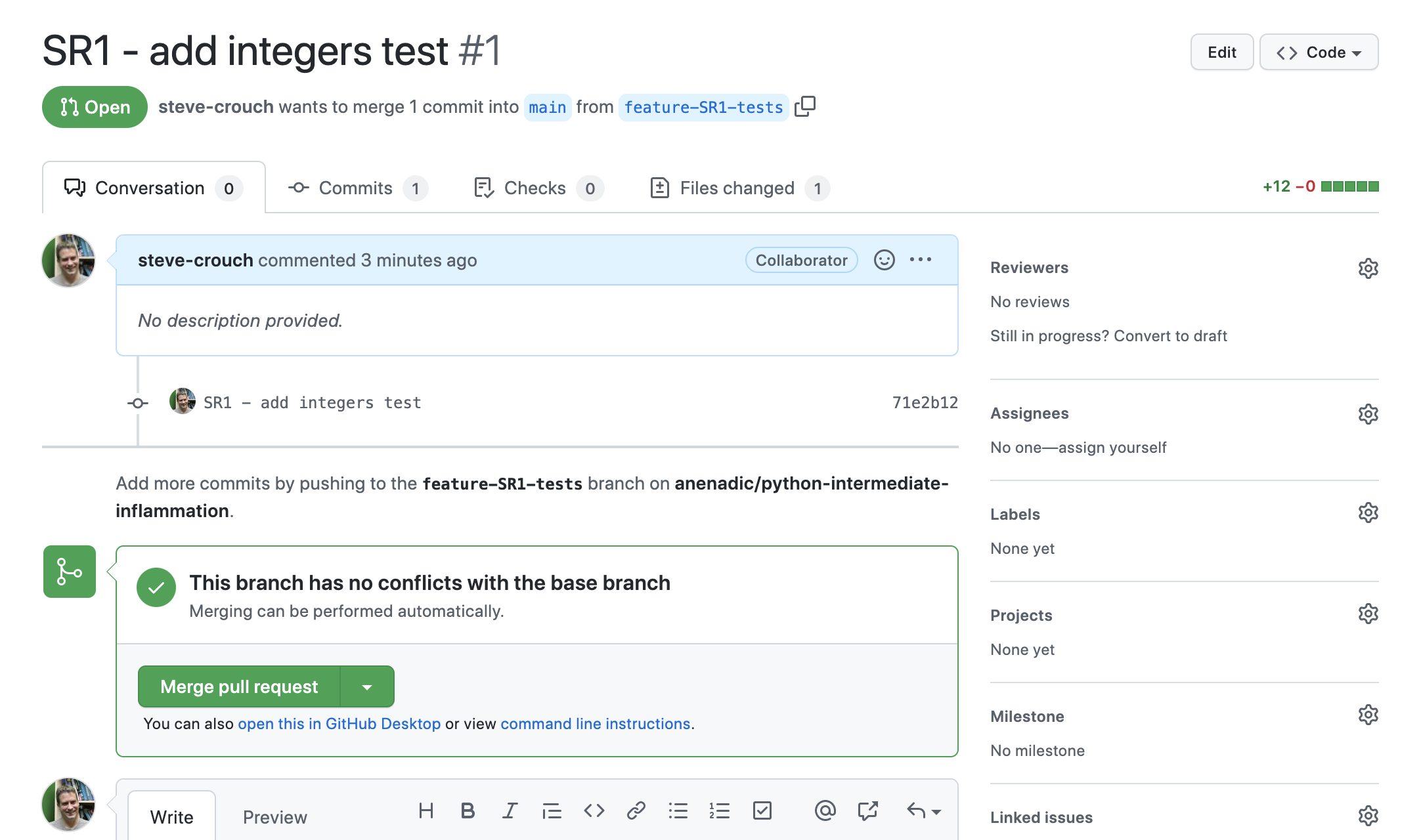 Merging a pull request in GitHub