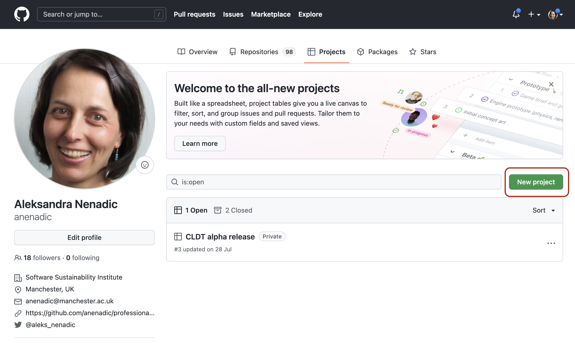 Adding a new project board in GitHub