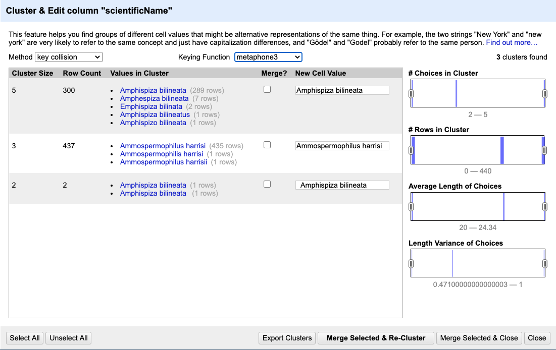 OpenRefine Clustering