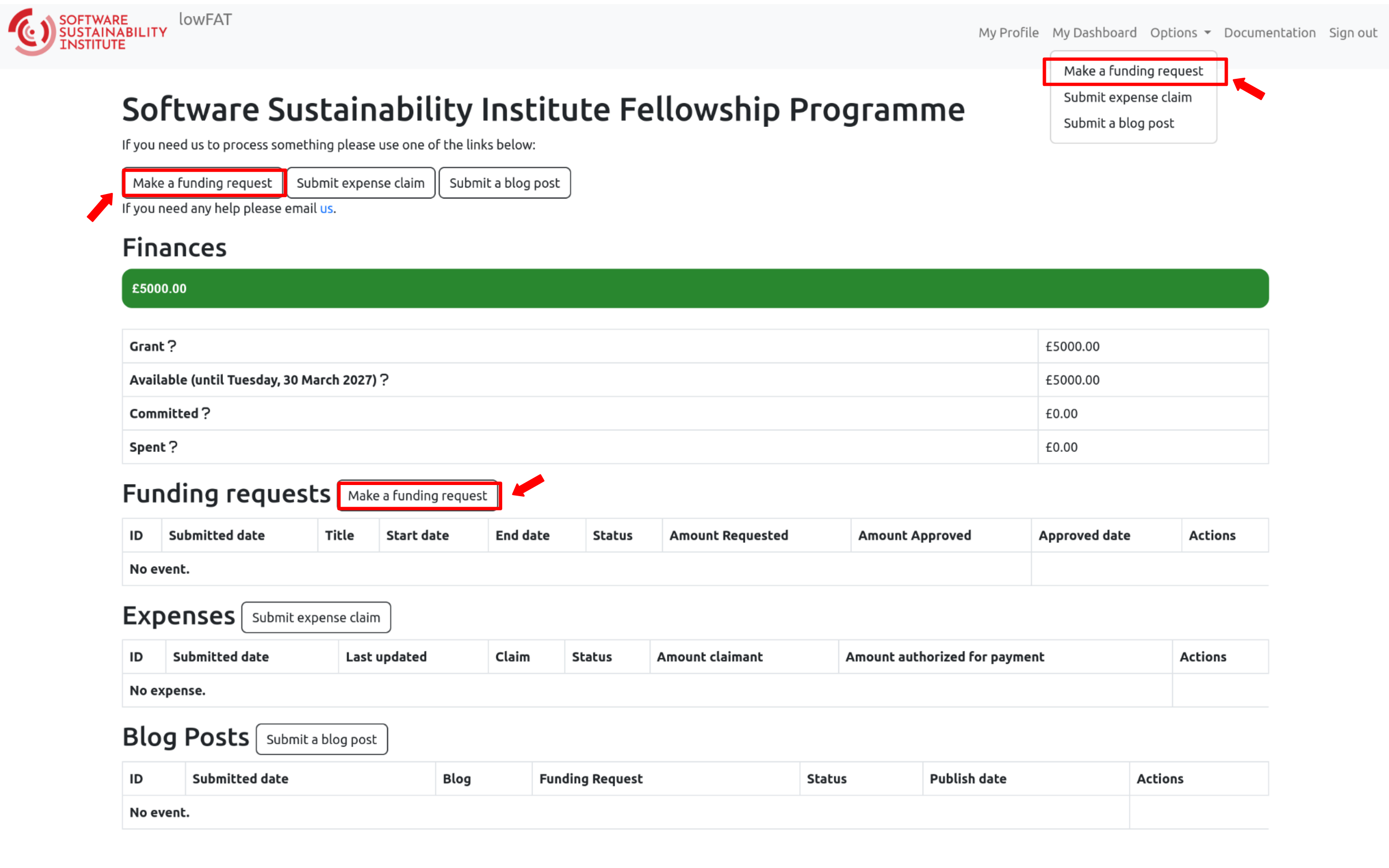 Ways to access the funding request form