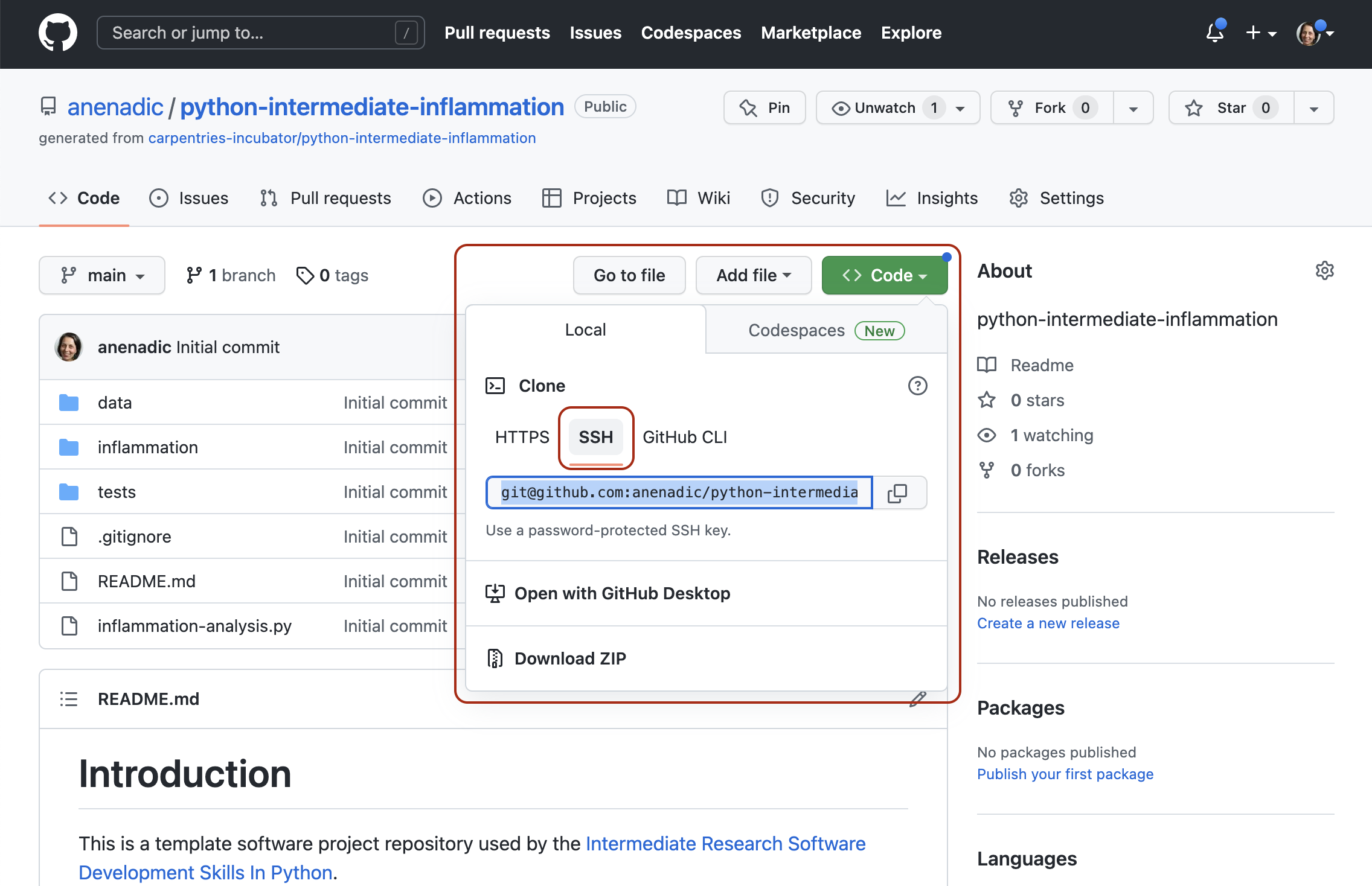 URL to clone the repository in GitHub