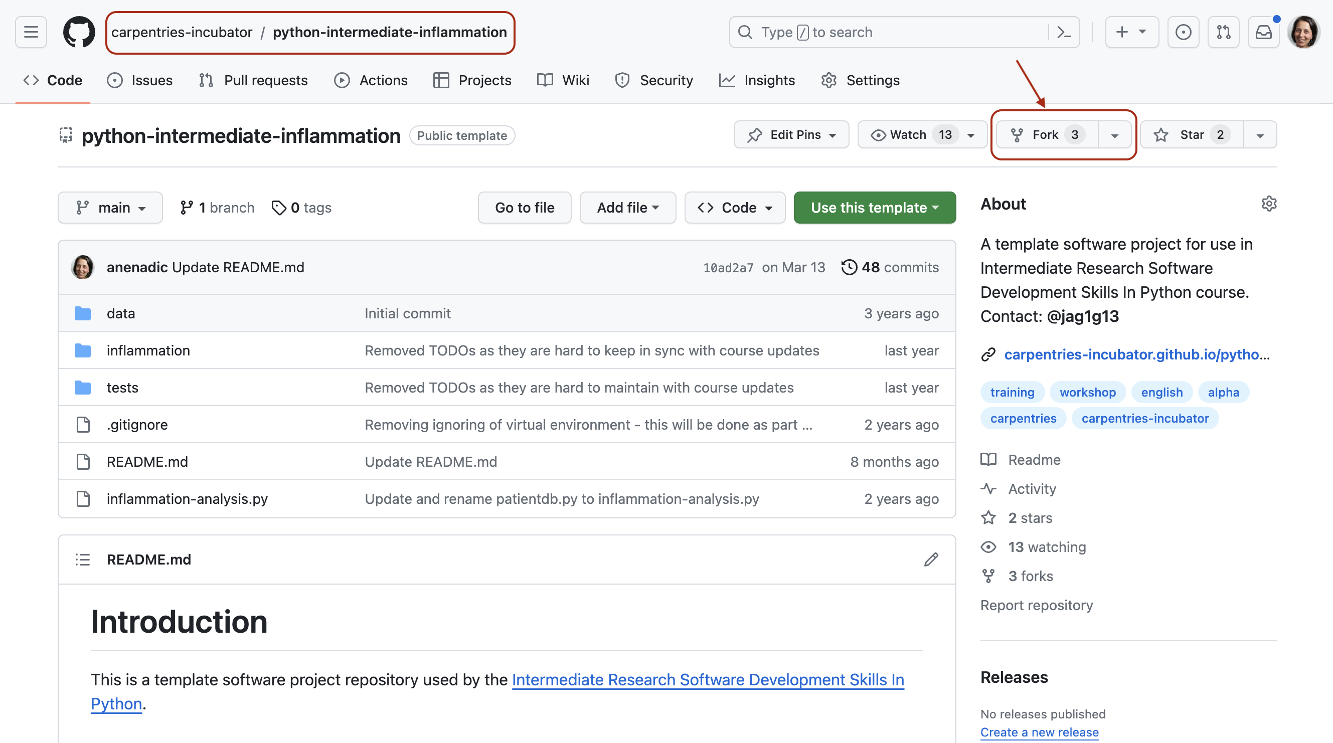 Software project fork repository in GitHub