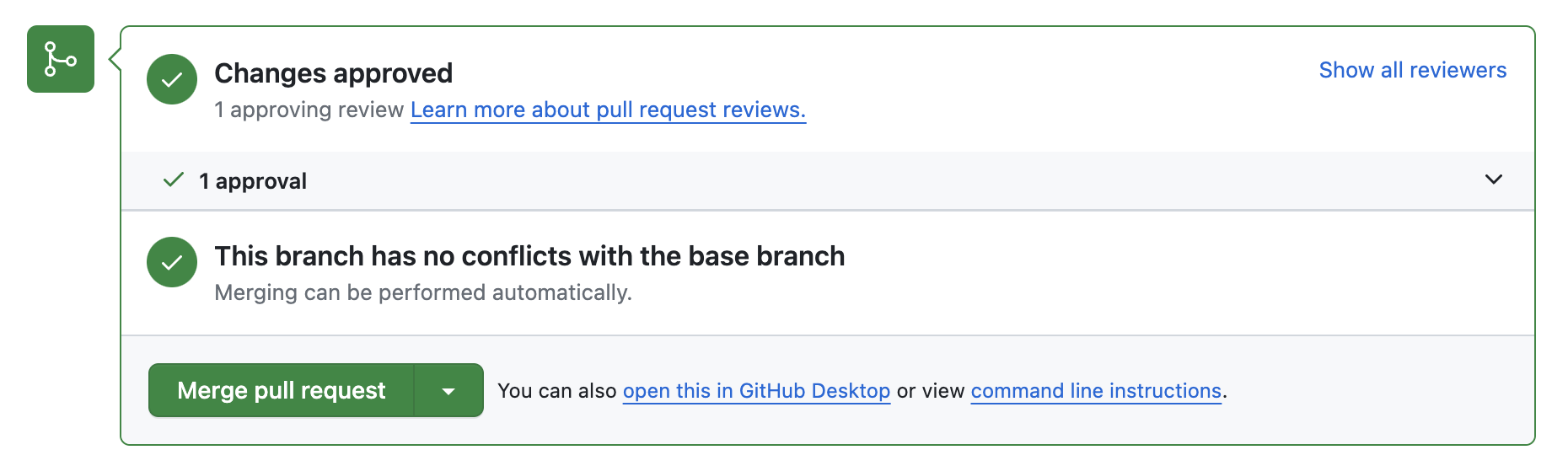 Merging a pull request in GitHub