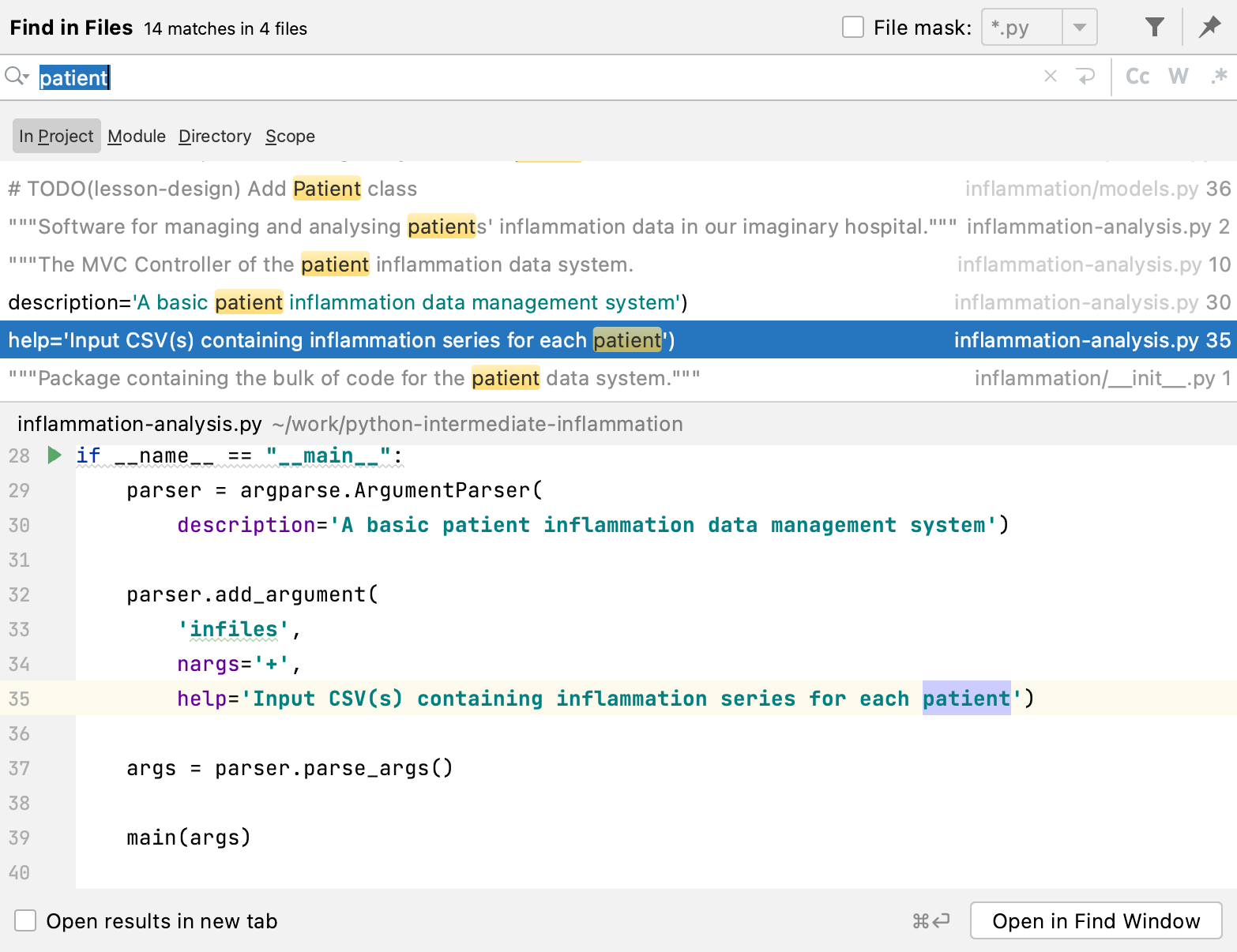 Code Search Functionality in PyCharm