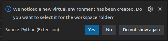 VS Code popup window asking which Python interpreter to use for the current project